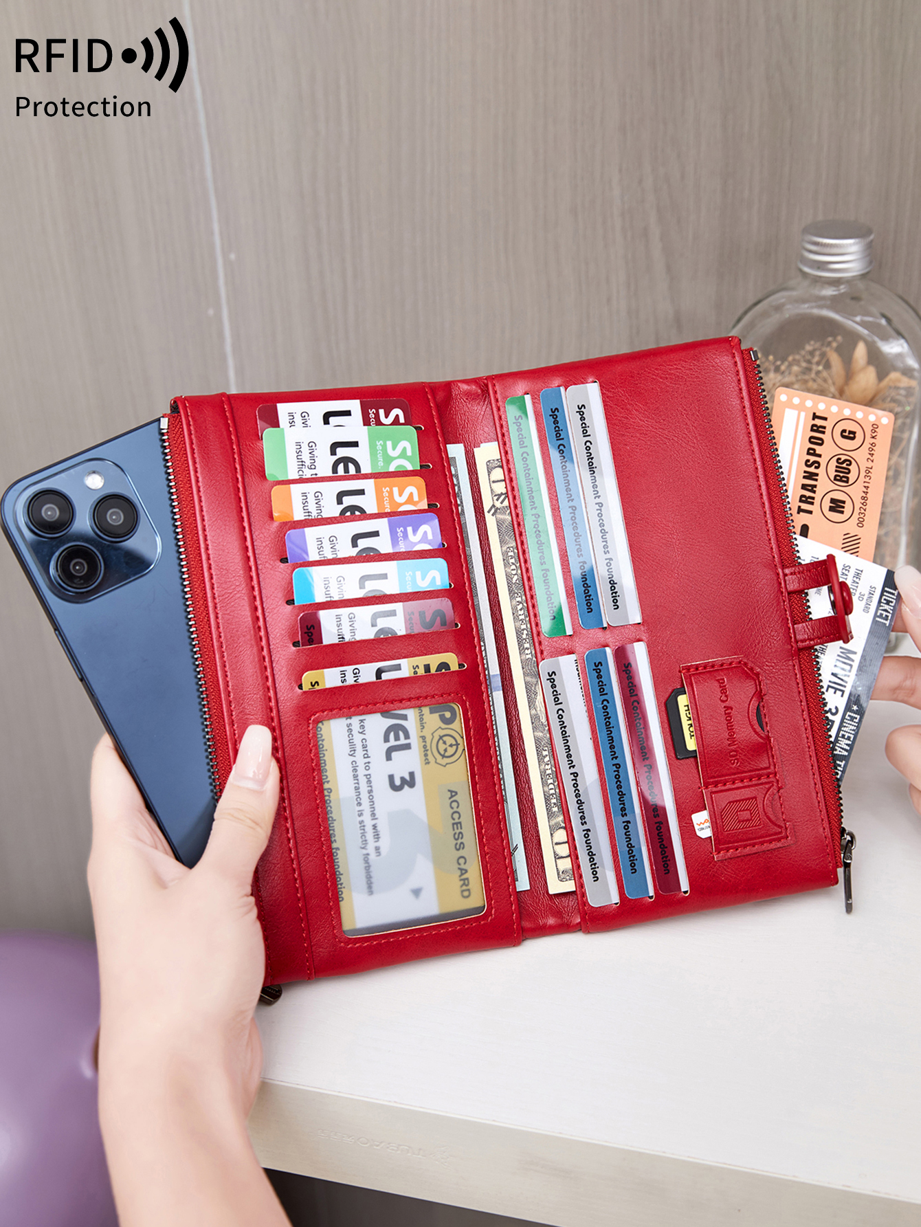 Women Bags Ck - Miyim กระเป๋าสตางค์ผู้หญิงมีแปรงกันขโมย RFID ความจุมากย้อนยุคกระเป๋าสตางค์ยาวสองซิปกระเป๋าแฟชั่นช่องใส่บัตรหลายใบ