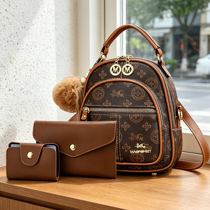 Women Bags Luxury - ชุดกระเป๋าผู้หญิง 3 ชิ้น กระเป๋าเป้สะพายหลังขนาดเล็กพิมพ์ลายหรูหรา น้ำหนักเบา สำหรับสุภาพสตรี