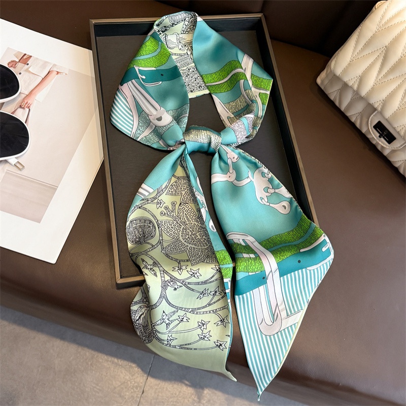 Women Bags H&M - ผ้าพันคอไหมพิมพ์ลายสองด้านสำหรับผู้หญิง ผ้าพันคอเส้นเล็กแฟชั่น ผ้าพันคอผมยาว ผ้าพันคอริบบิ้นสำหรับกระเป๋าถือผู้หญิง ผ้าพันคอคอแบบน่ารัก
