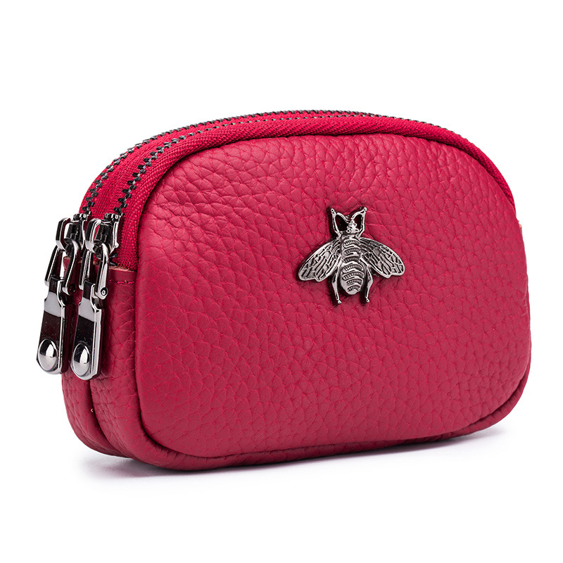 Women Bags Ck - ผู้หญิง Cowhide Double Zipper กระเป๋าสตางค์แบบพกพากระเป๋า Bee