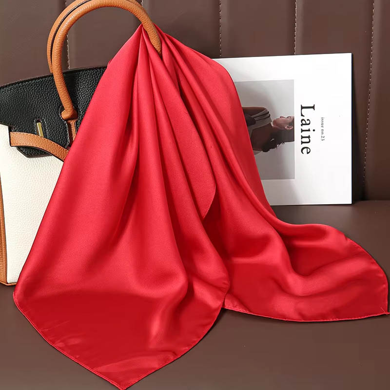 Women Bags Office - ผ้าพันคอไหมสีพื้นหรูหรา ผ้าซาตินเนื้อนุ่มสำหรับผู้หญิง ใช้เป็นที่คาดผม ผ้าคลุมไหล่ ผ้าคลุมศีรษะ ผ้าพันคอสำหรับใส่ทำงาน