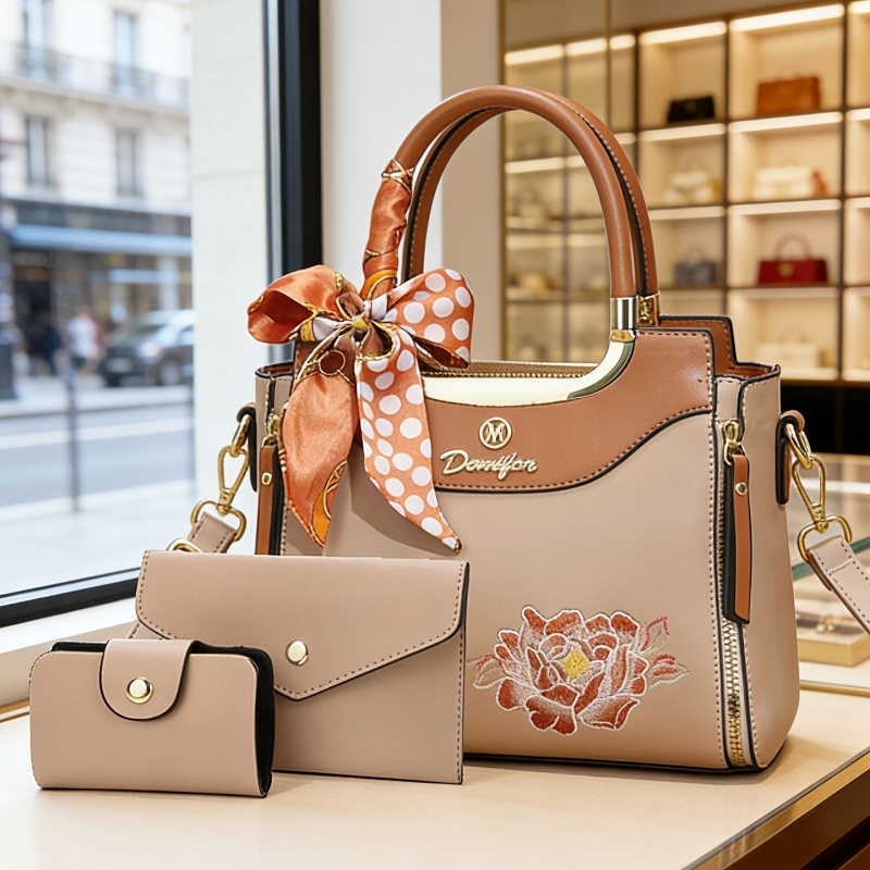 Women Bags Office - ชุดกระเป๋าถือปักลายคุณภาพสูง 3 ใบ เหมาะสำหรับใช้ในชีวิตประจำวัน ออกเดท และใช้ในออฟฟิศ