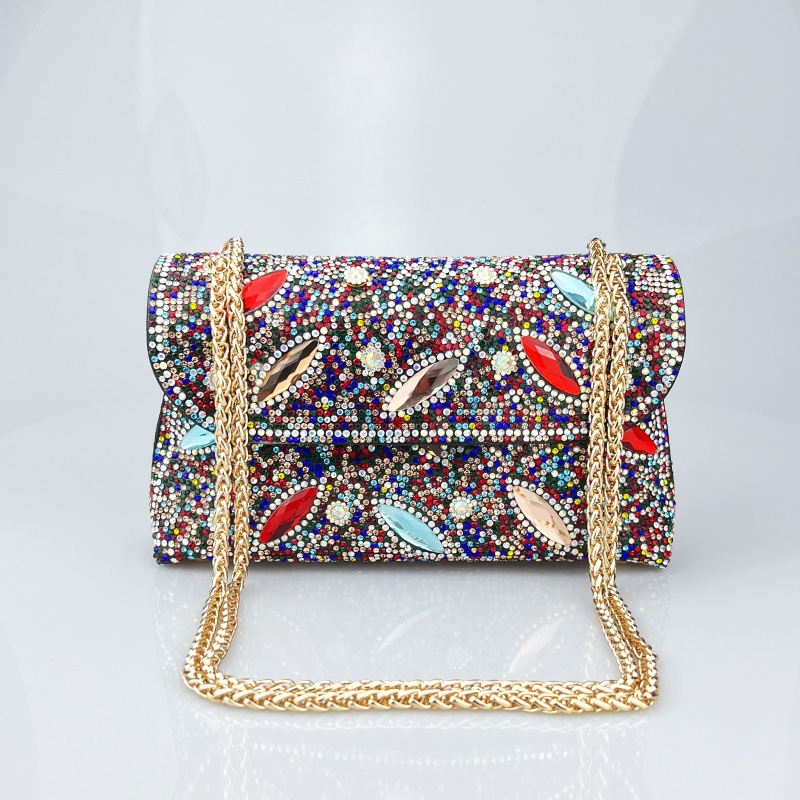Clutch Bag Evening - กระเป๋าคลัทช์ใต้วงแขนประดับเพชรหรูหราแบบใหม่ พร้อมเพชรหลากสีสันและสายโซ่สำหรับงานกลางคืน
