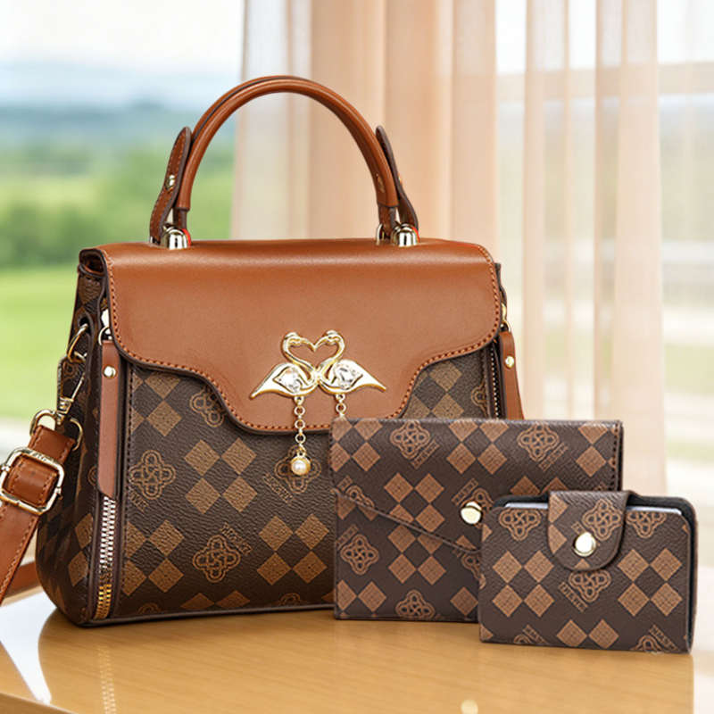 Women Bags Luxury - ชุดกระเป๋าผู้หญิง 3 ชิ้น กระเป๋าสะพายข้างผู้หญิงลายพิมพ์หรูหราแบบเบาๆ ใช้ได้หลายแบบ รวมถึงสะพายไหล่เดียว