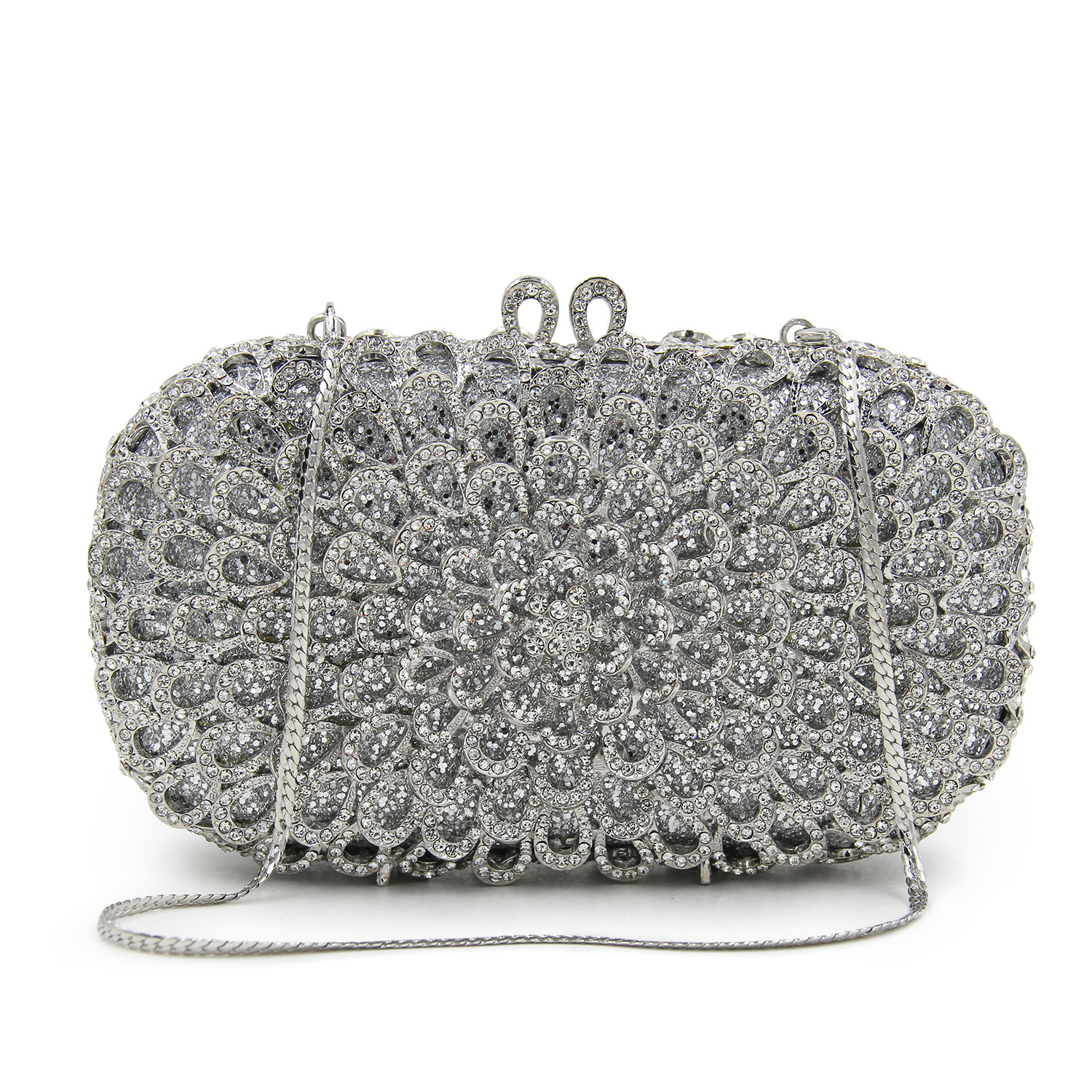 Women Bags Wholesale - โรงงานขายส่งผู้หญิงเงินกระเป๋าถือโอปอลคลัทช์ Rhinestone เพชรฝัง Hollow กระเป๋าถือสําหรับงานแต่งงาน
