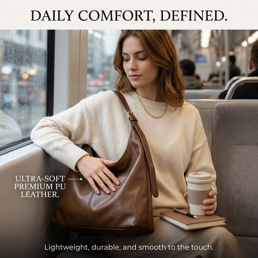 Hobo Bag Slouchy - กระเป๋าสะพายโฮโบสำหรับผู้หญิง หนัง PU นุ่ม กระเป๋าโท้ททรงหลวม กระเป๋าถือน้ำหนักเบาสำหรับทำงาน