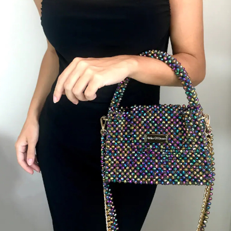 Women Bags Wholesale - กระเป๋าลูกปัดแบบใหม่ที่ทำด้วยมือกระเป๋าถือสุดหรูทำจากคริสตัลสีสันสดใสมีสายโซ่