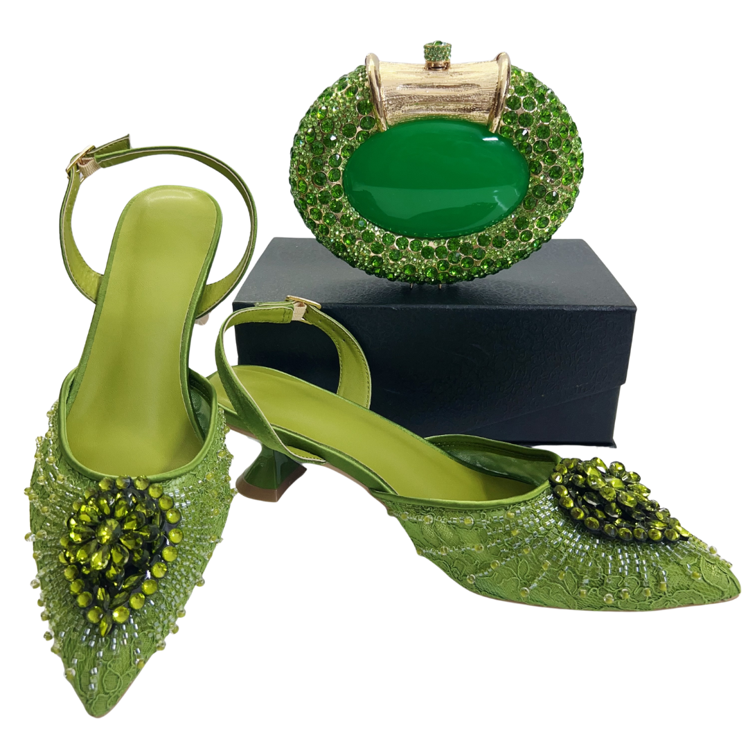 Clutch Bag Evening - รองเท้าออกงานดีไซน์อิตาลี พร้อมกระเป๋าคลัทช์ สำหรับงานแต่งงานแบบแอฟริกันและโอกาสพิเศษ รองเท้าผู้หญิงปักลูกไม้ประดับลูกปัด