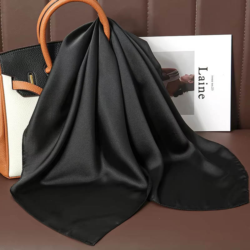ผ้าพันคอไหมสีพื้นหรูหรา ผ้าซาต - Women Bags Office บทวิจารณ์และราคา