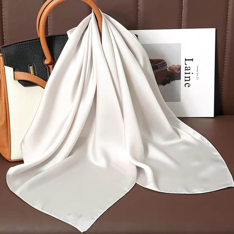 ผ้าพันคอไหมสีพื้นหรูหรา ผ้าซาต - Women Bags Office บทวิจารณ์และราคา