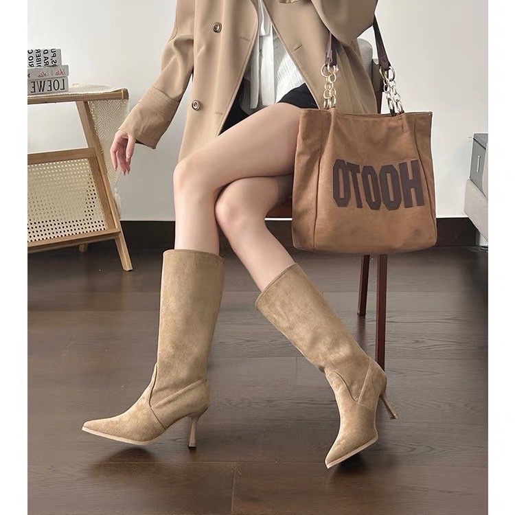 รองเท้าบูทหนังวัวแบบสวม ส้นสูง - Women Bags In Sale บทวิจารณ์และราคา