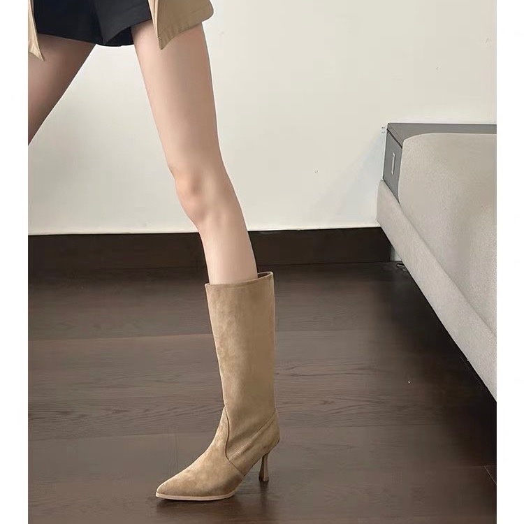 รองเท้าบูทหนังวัวแบบสวม ส้นสูง - Women Bags In Sale บทวิจารณ์และราคา