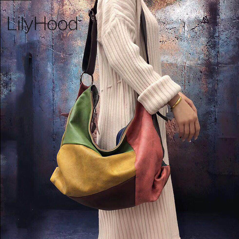 ขนาดใหญ่หญิงของแท้หนัง Patchwo - Hobo Bag Slouchy บทวิจารณ์และราคา